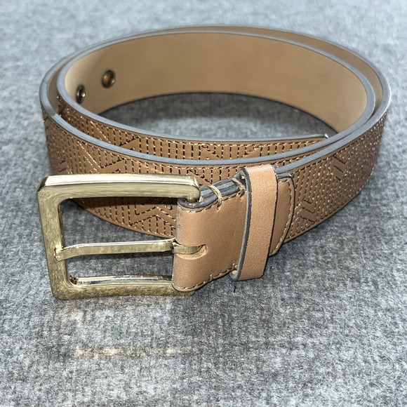 Michael Kors Belt Women's Medium Brown Brass Gold Buckle MK Wide‎ Leather Casual - Picture 1 of 8